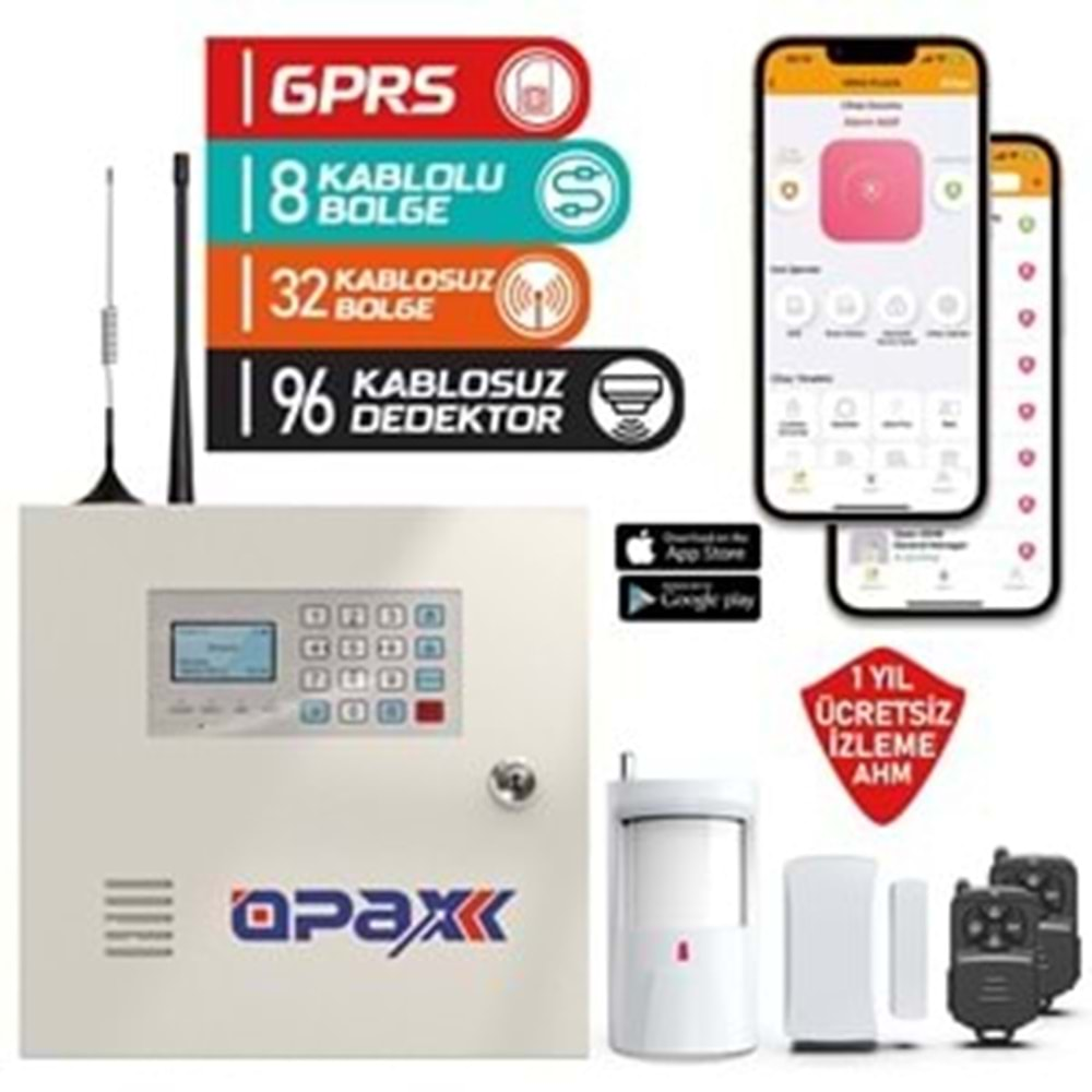 OPAX-2646-4G KABLOLU I KABLOSUZ 4G GPRS ALARM PANELİ ( 1 YIL AHM ÜCRETSİZ )