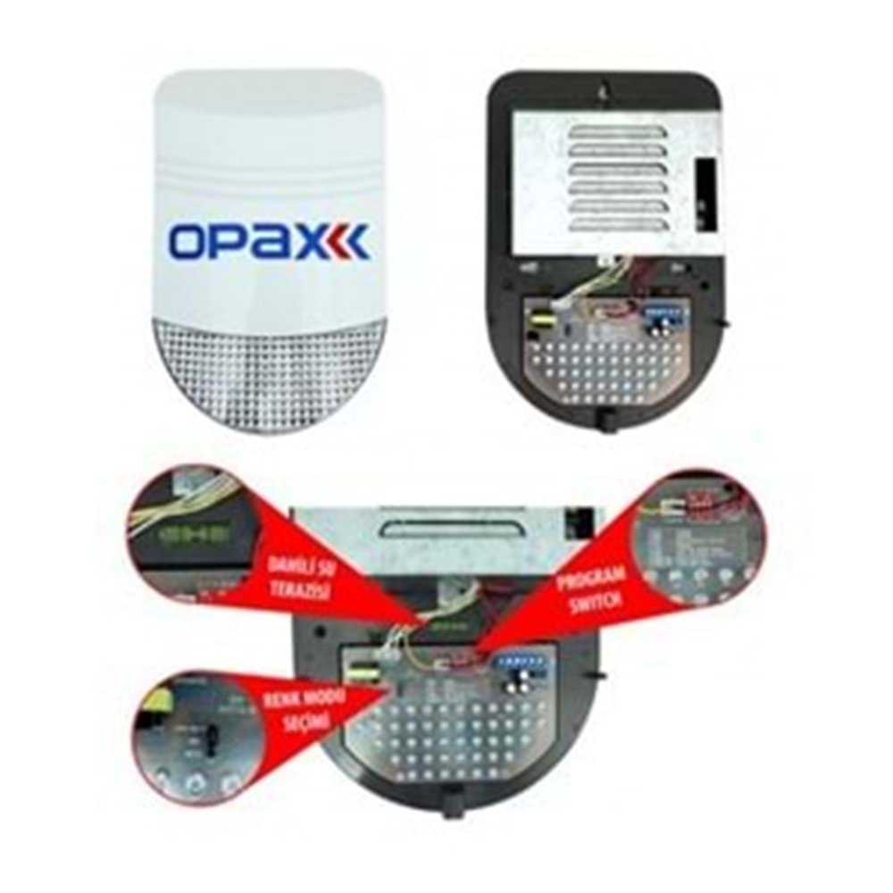 OPAX BGR-10 KABLOLU 48 LED KIRMIZI / MAVİ / KIRMIZI+MAVİ IŞIKLI HARİCİ ALARM SİRENİ V2023