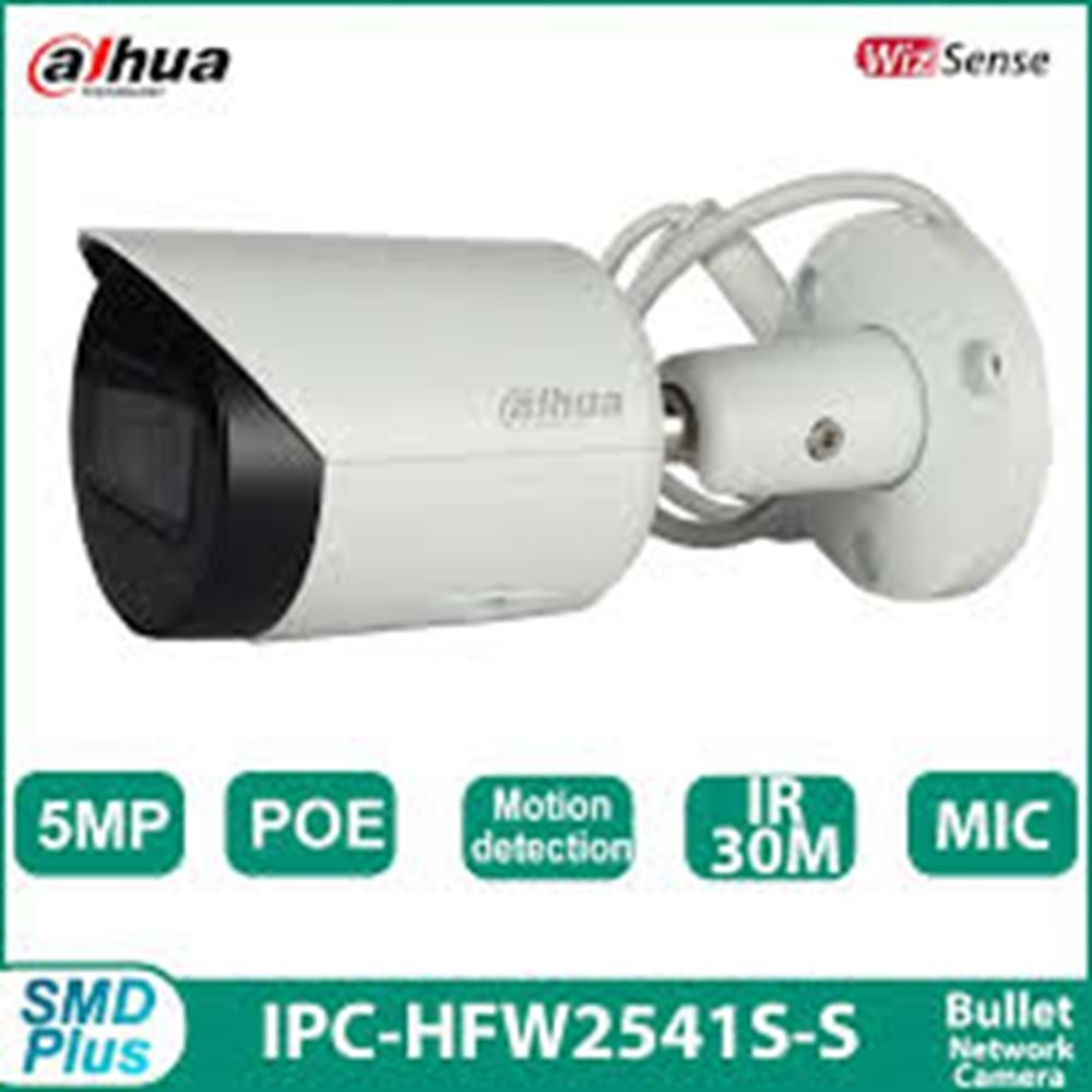 DAHUA IPC-HFW2541S-S-0360B-S2 5MP 2.8MM 30M IR WIZSENSE BULLET POE IP KAMERA