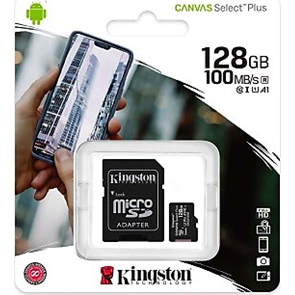 128 GB KINGSTON CANVAS SELECT PLUS MICRO SDHC UHS-1 CLASS 10 100MB