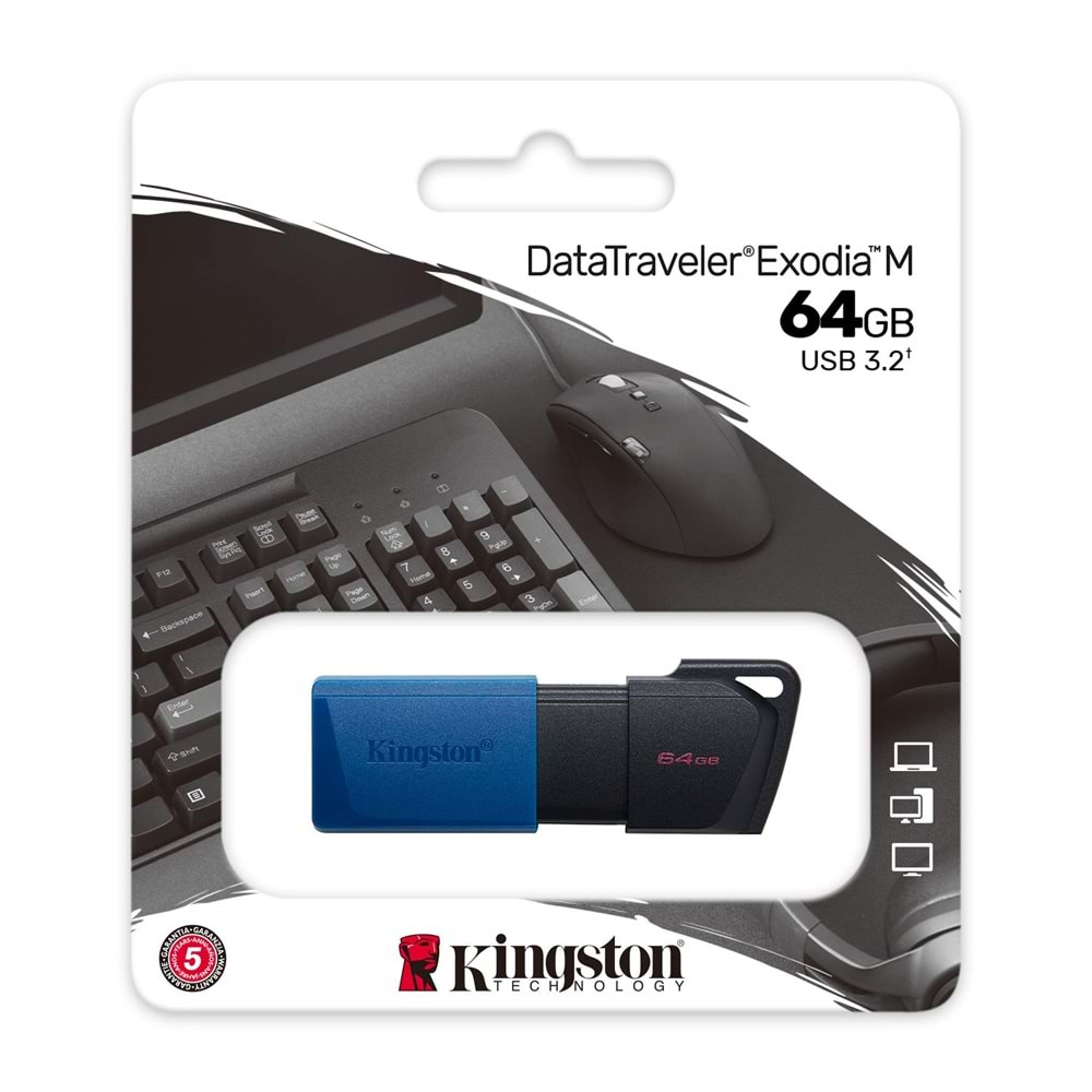 64 GB USB 3.2 KINGSTON DATA TRAVELER EXODIA M SIYAH/MAVI (DTXM/64GB)