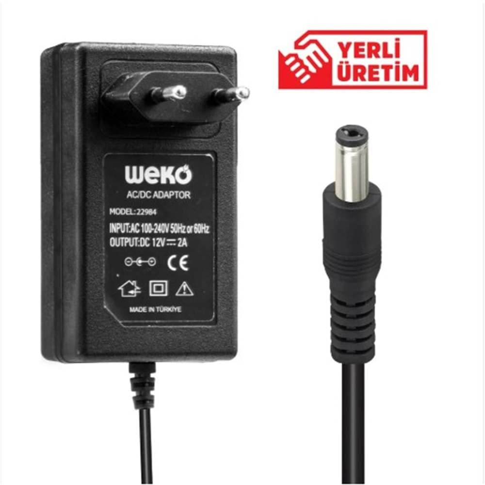 WEKO 12 VOLT - 2 AMPER 5.5 - 2.5 UÇLU PLASTİK KASA PRİZ TİP ADAPTÖR