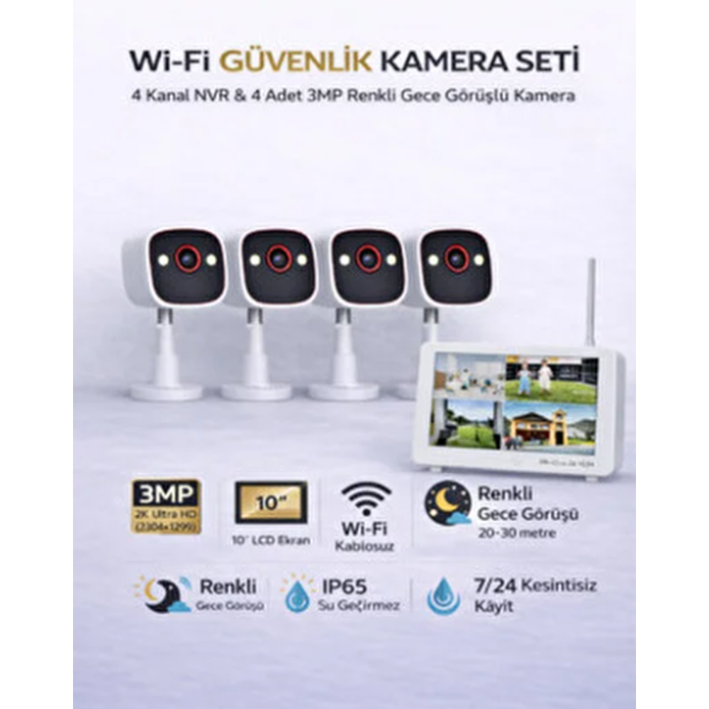 Apronx DSM600 4 Kanal Nvr + 3Mp 4 Kamera Full Color Mik. + 10