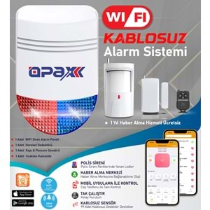 OPAX BGR-12 WIFI KABLOSUZ SİREN ALARM SİSTEMİ MOBİL UYGULAMALI (1 YIL AHM ÜCRETSİZ)