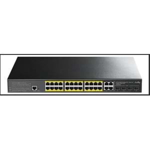 CUDY GS2028PS4-300W 24 Port 10/100/1000 Yönetilebilir (L2) +4 Port Gb. 4 SFP (1GB) Raf Montajı (24 Port Poe+) 300W Anahtar