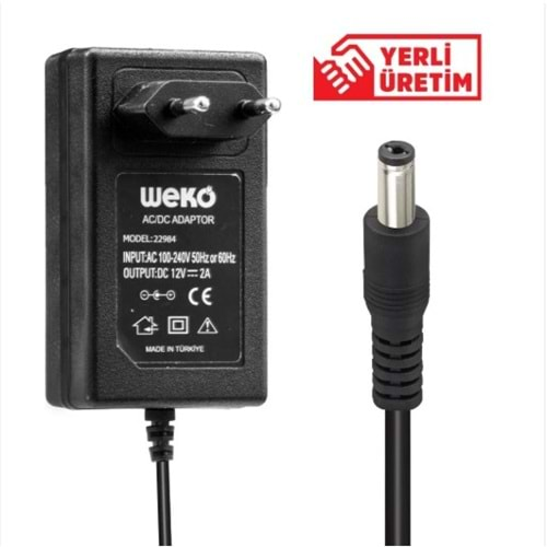 WEKO 12 VOLT - 2 AMPER 5.5 - 2.5 UÇLU PLASTİK KASA PRİZ TİP ADAPTÖR