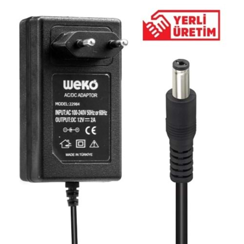 WEKO 12 VOLT - 2 AMPER 5.5 - 2.5 UÇLU PLASTİK KASA PRİZ TİP ADAPTÖR