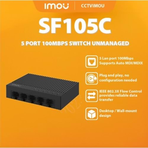 IMOU SF105C 5-Port 100Mbps Plastik Kasa Switch