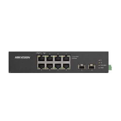 HIKVISION DS-3T0510HP-E/HS 10 Port Gbit 8 Port PoE 120W 2xSFP Uplink Endüstriyel Yönetilemez Metal Kasa Switch