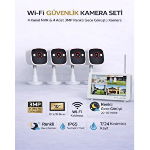 Apronx DSM600 4 Kanal Nvr + 3Mp 4 Kamera Full Color Mik. + 10