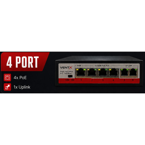 VENTX V-P42MM 4 PORT 10/100 +2 UPLINK POE SWICH