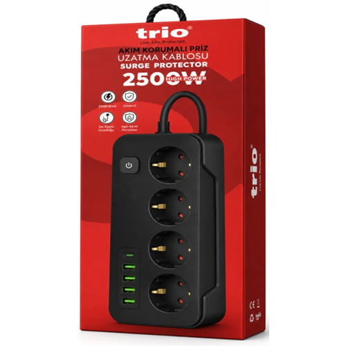 TRİO 3440 4LÜ AKIM KORUMALI PRİZ