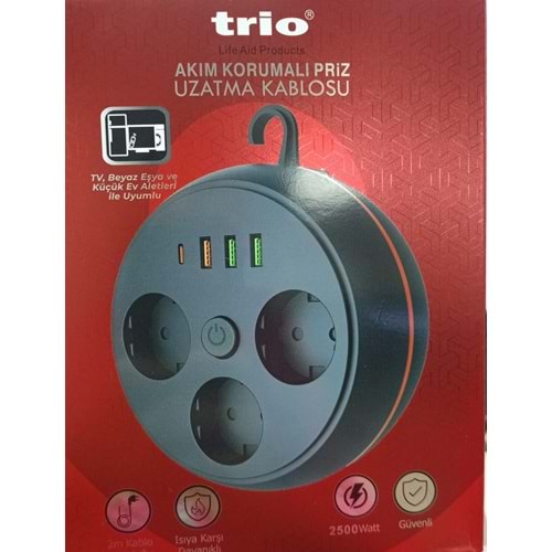TRİO 3444 3LÜ AKIM KORUMALI PRİZ