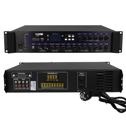 DEXUN D-500 350-700 W 100V/70V/4-16 OHM USB/SD/BT 6 BÖLGELİ 2 MİK 3 AUX GİRİŞLİ TRAFOLU MIXER ANFİ