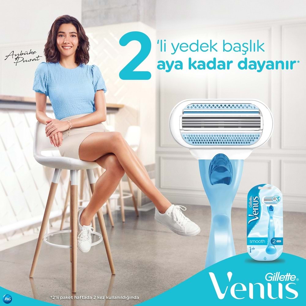Gillette Venus Smooth Kadın Tıraş Makinesi + Yedek Başlık Ergonomik Tasarım ile Hassas Cilt İçin