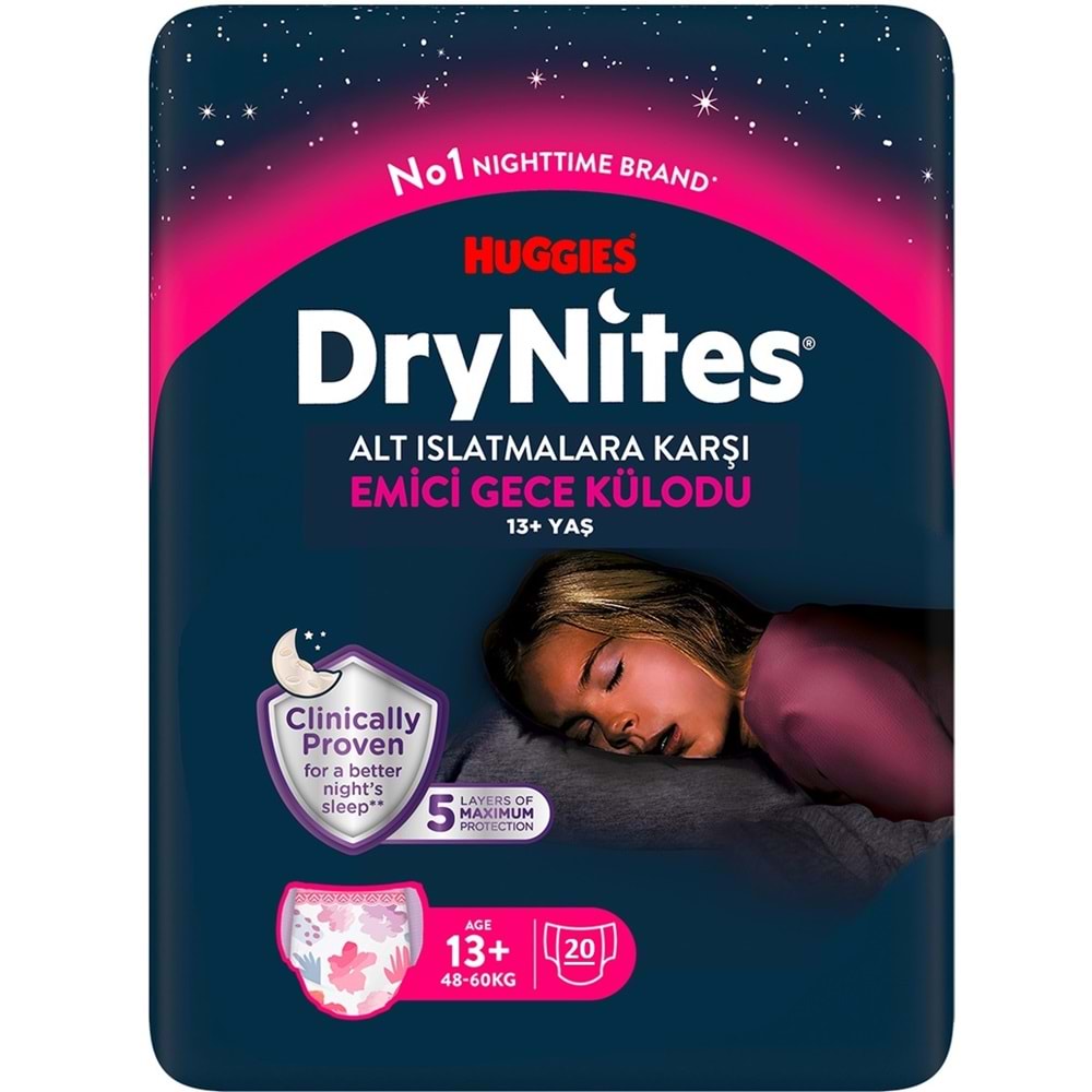 Drynites Emici Gece Külodu/Külot Bez Kız 13+ Yaş (48-60KG) X Large 20 Adet Mega Pk