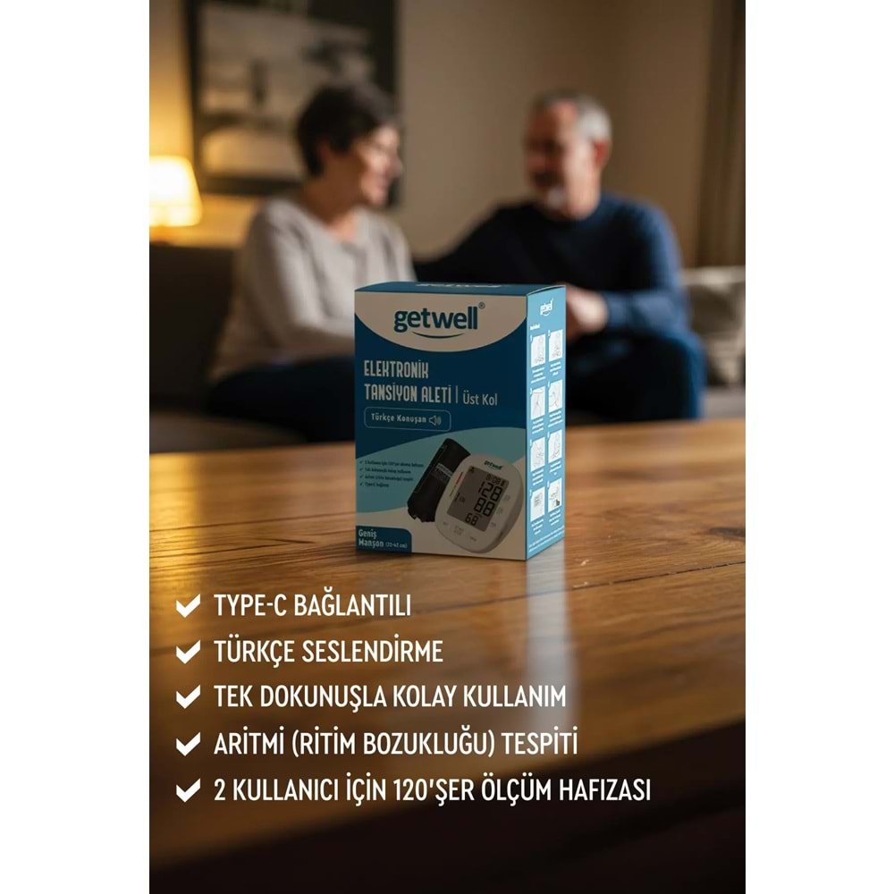 Getwell Konuşan Üst Koldan Tansiyon Aleti - Ölçme Cihazı (Geniş Manşon)