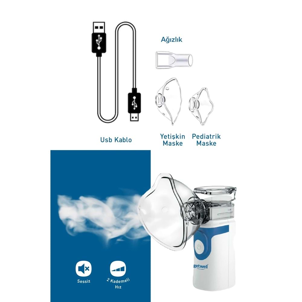 Getwell Mesh Nebulizatör Şarjlı - Sessiz - Taşınabilir (Yetişkinler ve Çocuklar için)