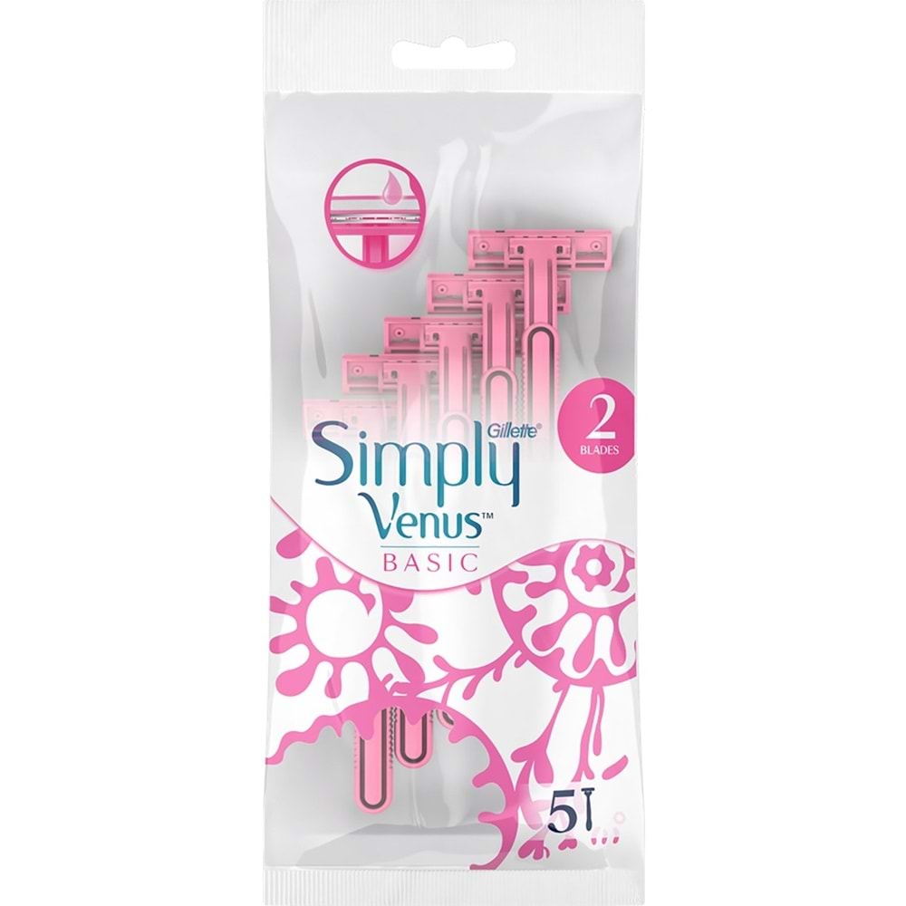 Gillette Venus Simply Venus 2 Basic Kadın Tıraş Bıçağı (Paket içeriği 5 Adet)