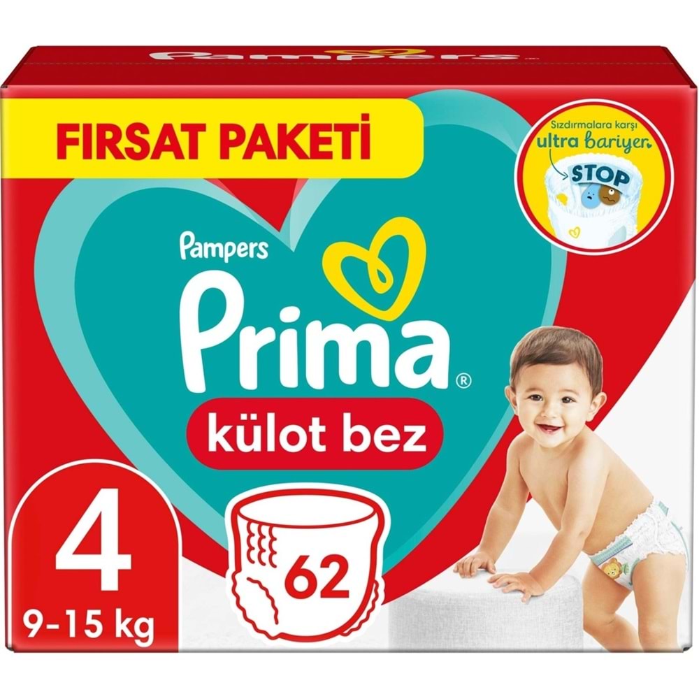 Prima Külot Bebek Bezi 4 Beden 9-15 KG Maxi 62 Adet Fırsat Pk