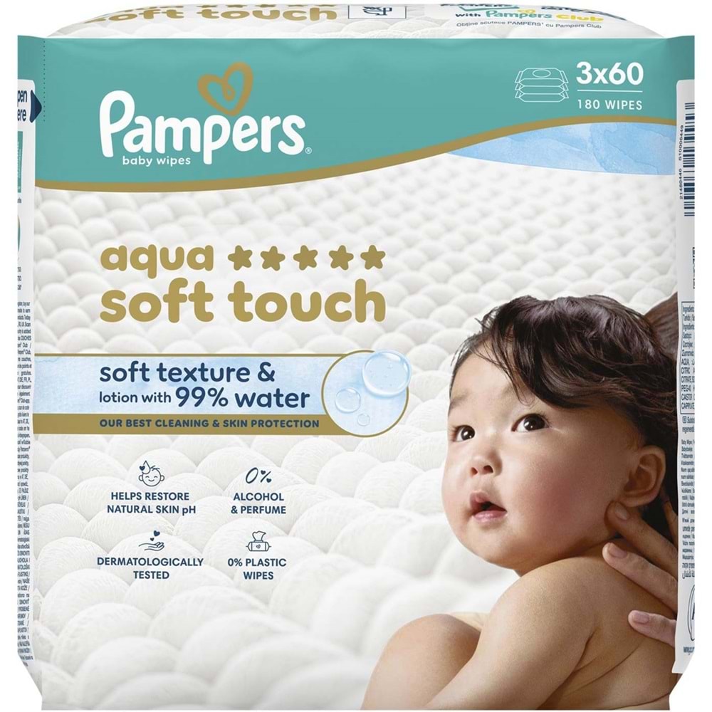 Prima Pampers Islak Havlu Mendil Aqua Soft Touch 60 Yaprak (3 Lü Pk) 180 Yaprak
