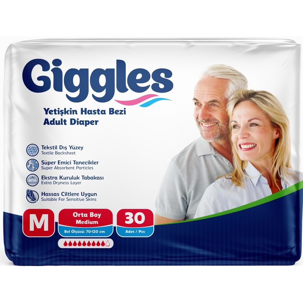 Giggles Yetişkin Bezi Bel Bantlı Tekstil Yüzey Orta - Medium (M) 30 Adet Tekli Pk