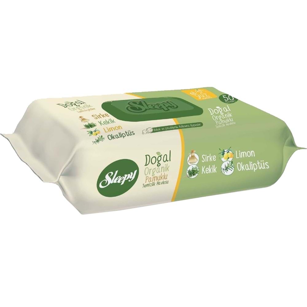 Sleepy Islak Havlu Mendil Doğal Organik Pamuklu 50 Yaprak Plastik Kapaklı