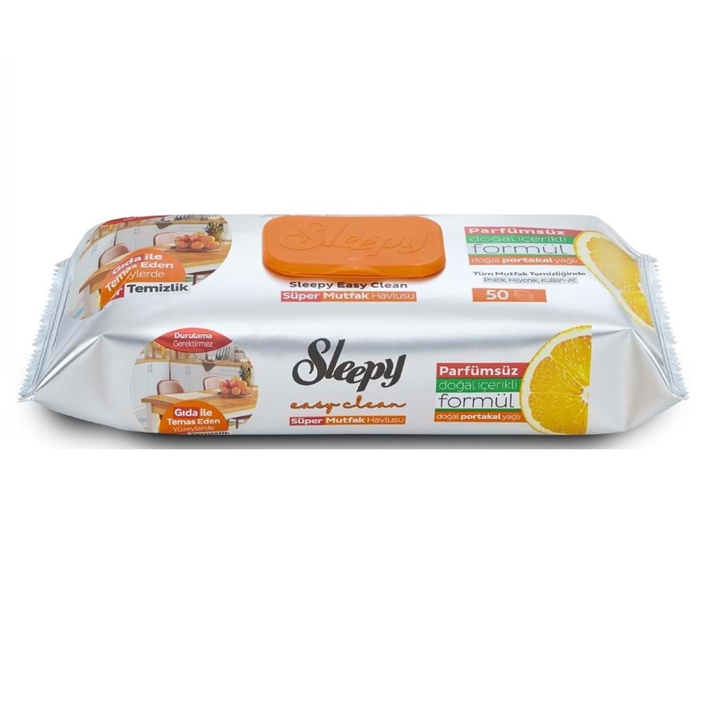 Sleepy Easy Clean Yüzey Temizlik Mutfak Havlusu - Mendili 50 Yaprak Portakal Yağlı Plastik Kapaklı