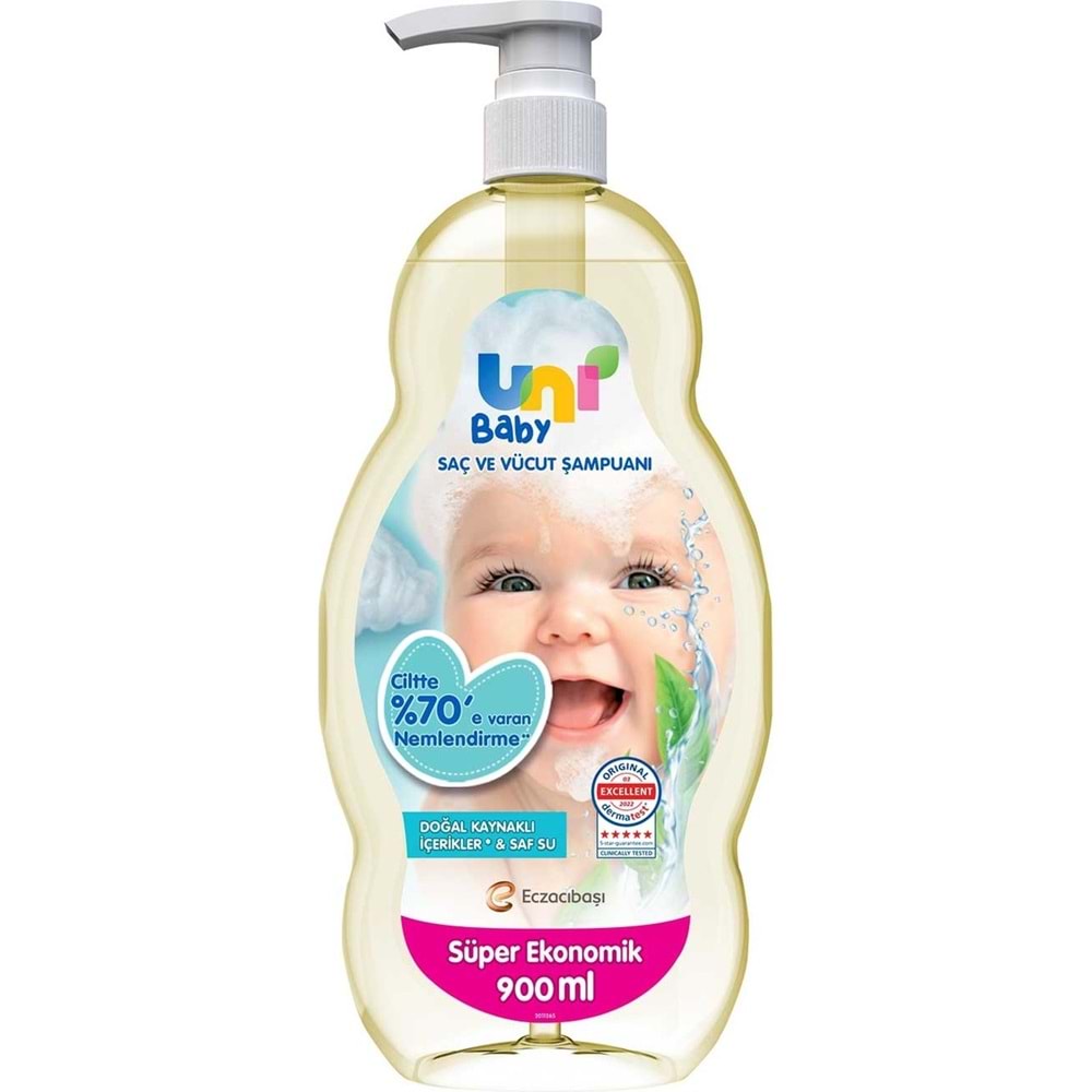 Uni Baby Bebek Saç ve Vücut Şampuanı 900ML Klasik (Pompalı) Süper Ekonomik Pk