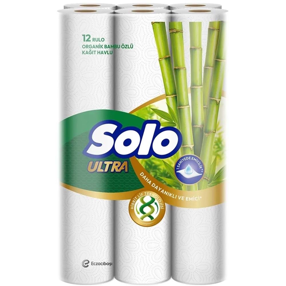 Solo Ultra Kağıt Havlu 12 Li Paket Rulo Organik Bambu ve Pamuk Özlü