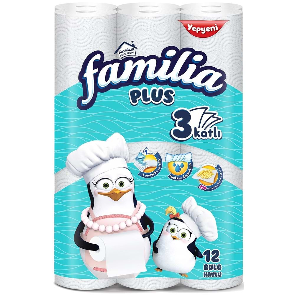 Familia Kağıt Havlu Plus 12 Li Pk (3 Katlı) Penguen Turkuaz