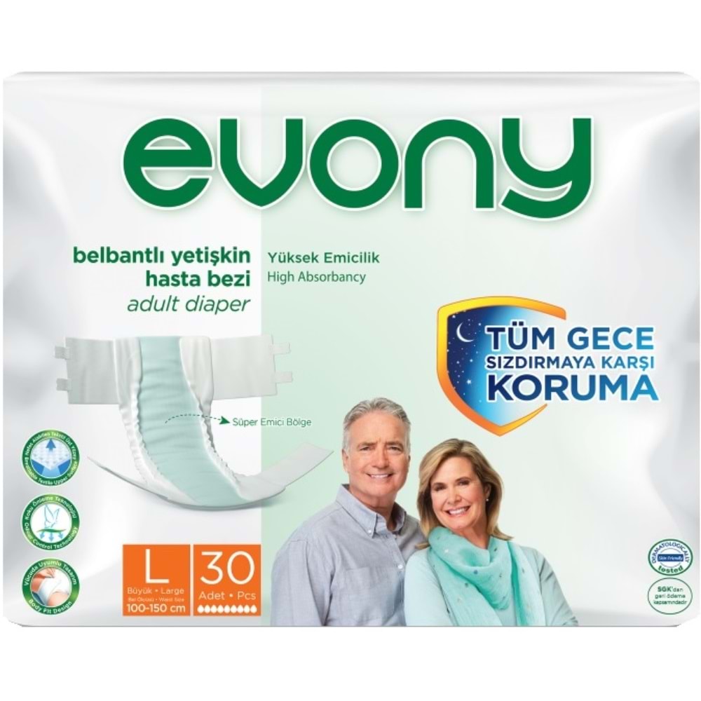 Evony Yetişkin Bezi Bel Bantlı Tekstil Yüzey L - Büyük - Large 30 Adet Tekli Pk