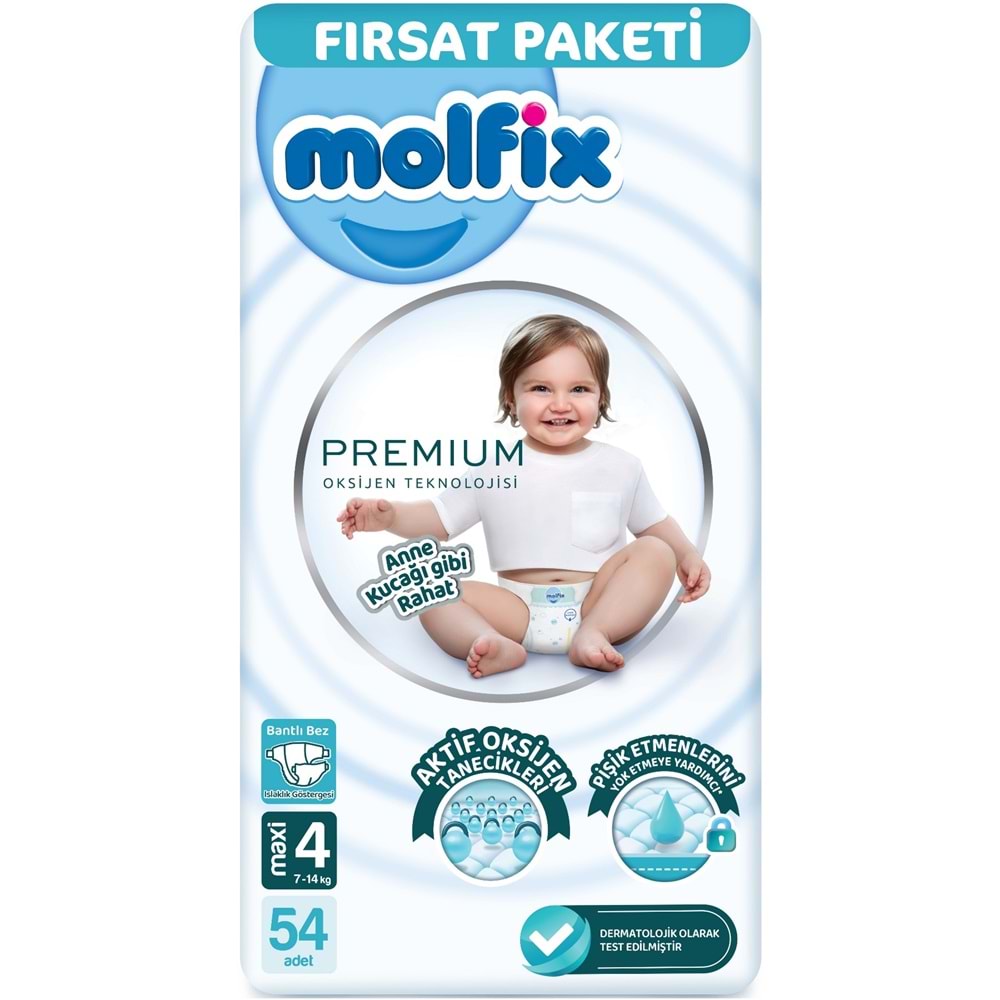 Molfix Premium Bebek Bezi 4 Beden 7-14 KG Maxi 54 Adet Fırsat Pk