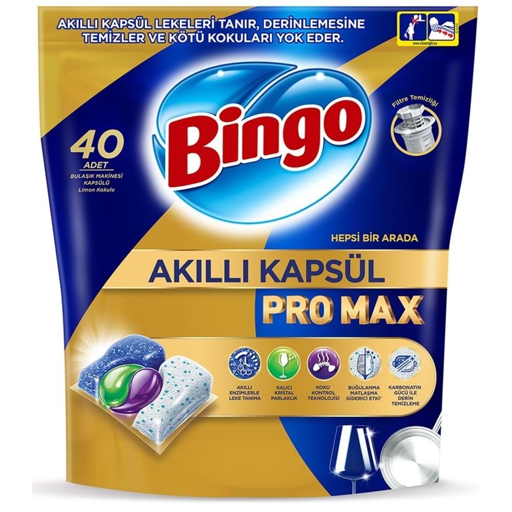 Bingo Akıllı Kapsül Pro Max Bulaşık Makinesi Deterjanı Tableti 40 Adet Limon Kokulu