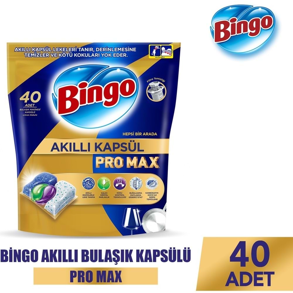 Bingo Akıllı Kapsül Pro Max Bulaşık Makinesi Deterjanı Tableti 40 Adet Limon Kokulu