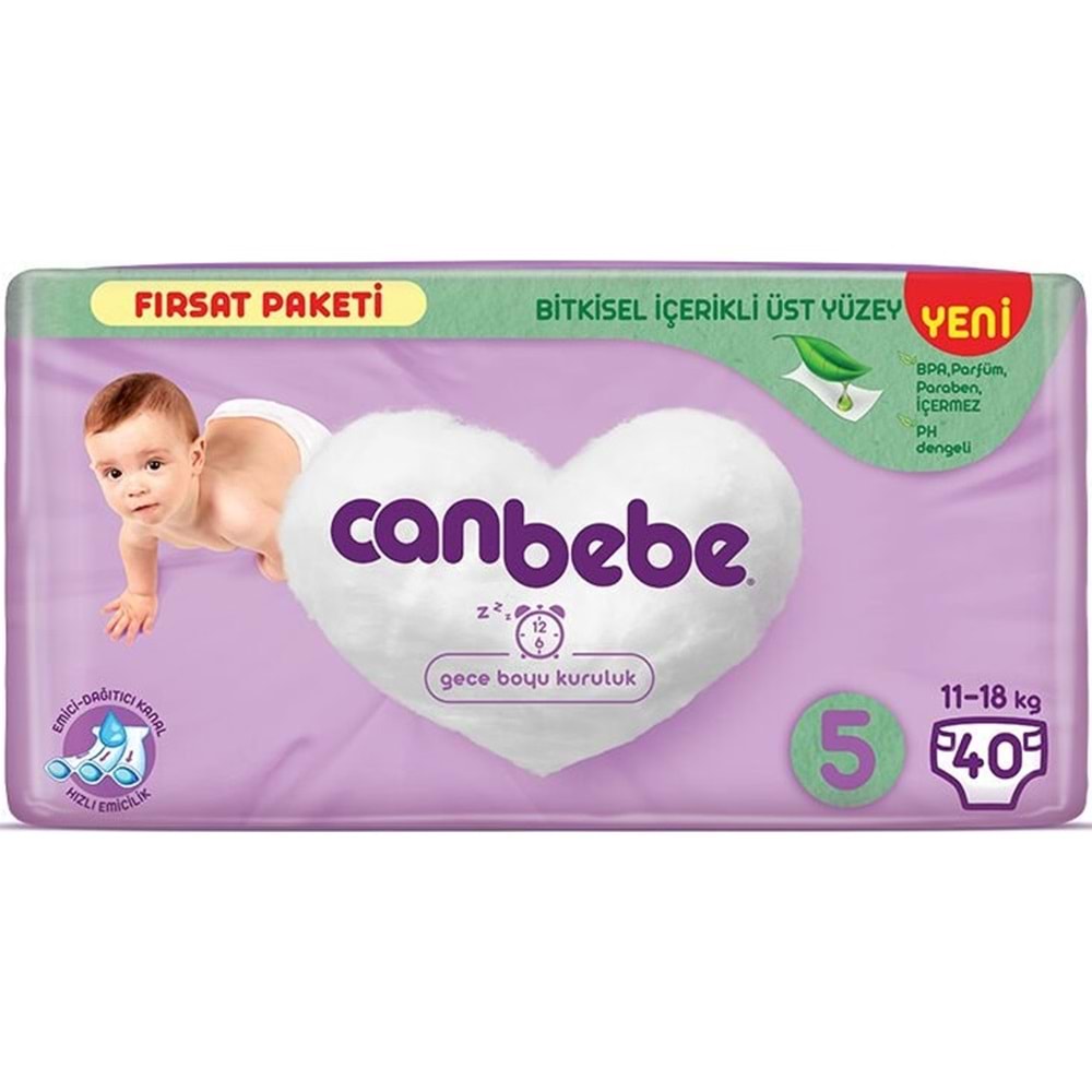 Canbebe Bebek Bezi 5 Beden 11-18 KG Junior 40 Adet Fırsat Pk