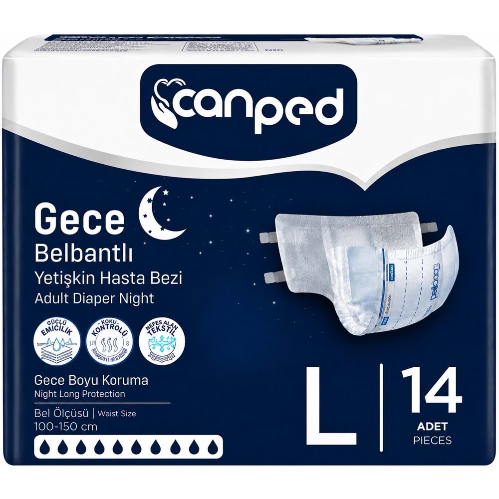Canped Yetişkin Bezi Bel Bantlı Gece Night L - Büyük - Large 14 Adet Tekli Pk