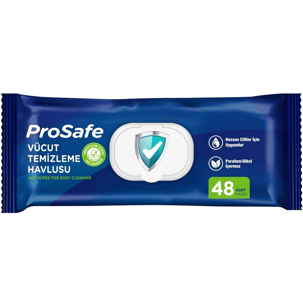Prosafe Yetişkin Vücut Temizleme Islak Mendil Havlu 48 Yaprak XL Tekli Pk