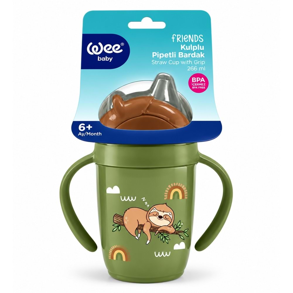 Wee Baby Friends Kulplu Pipetli Bardak 265 ML (Kod:339) Seçenekli - Yeşil