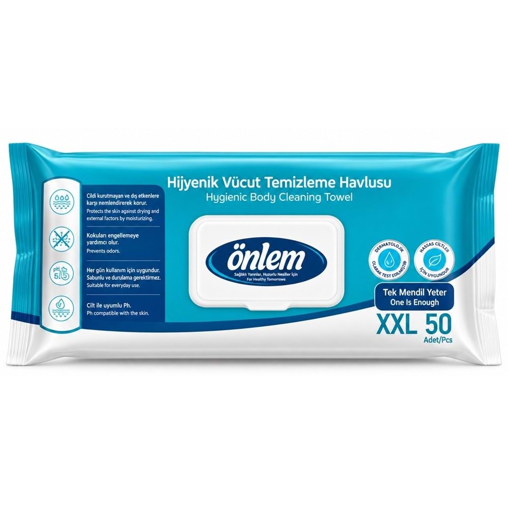 Önlem Hijyenik Vücut Temizleme Islak Mendil Havlu 50 Yaprak (Ebat XXL) Tekli Pk