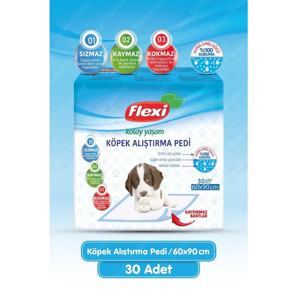 Flexi Evcil Hayvan Köpek Alıştırma Tuvalet Eğitim Pedi 60*90 CM 30 Adet Tekli Pk