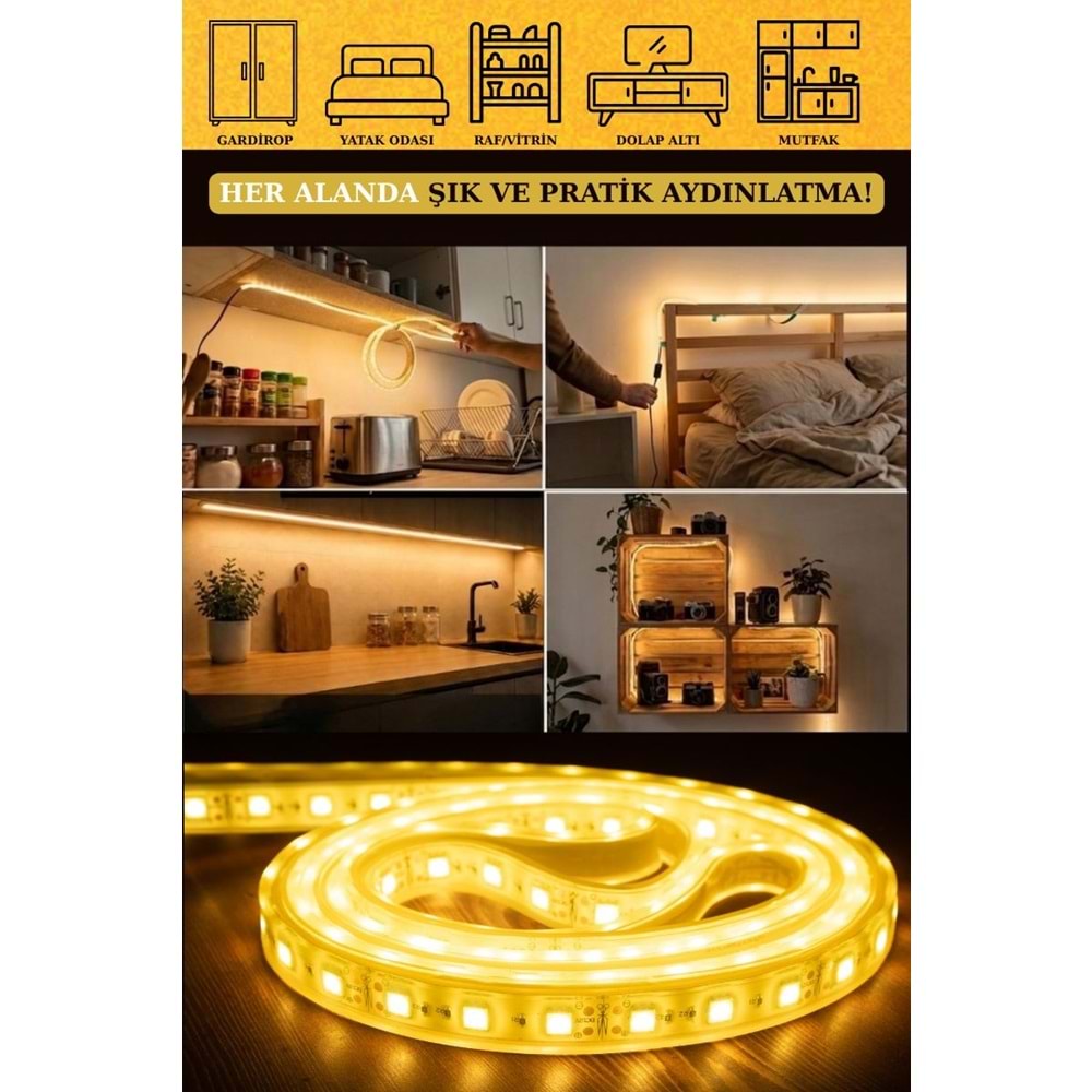 Mandaş 4 Metre Günışığı Şerit Led 3000K Mutfak Tezgah Üstü Dolap Altı İçin 12V Tam Set