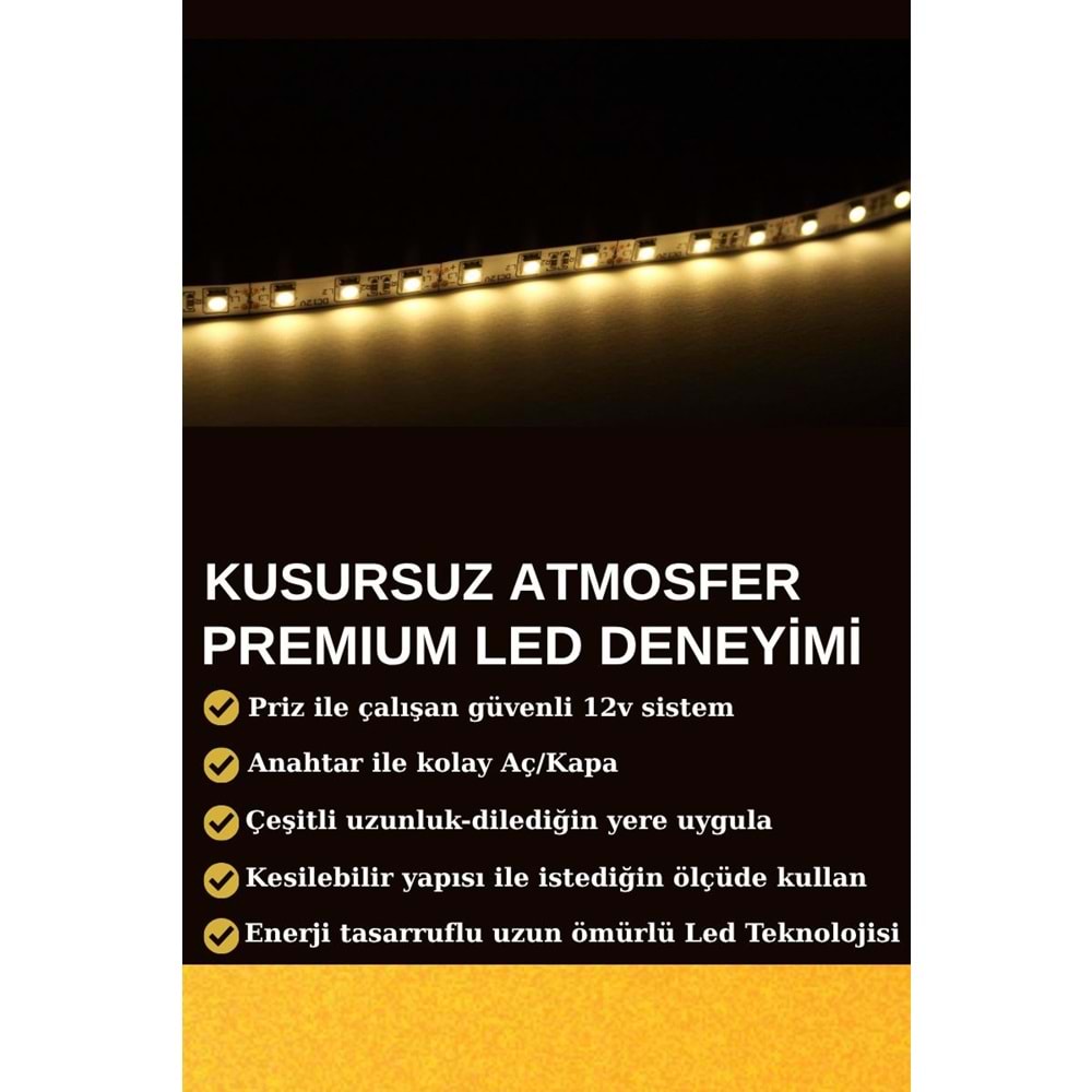 Mandaş 4 Metre Günışığı Şerit Led 3000K Mutfak Tezgah Üstü Dolap Altı İçin 12V Tam Set