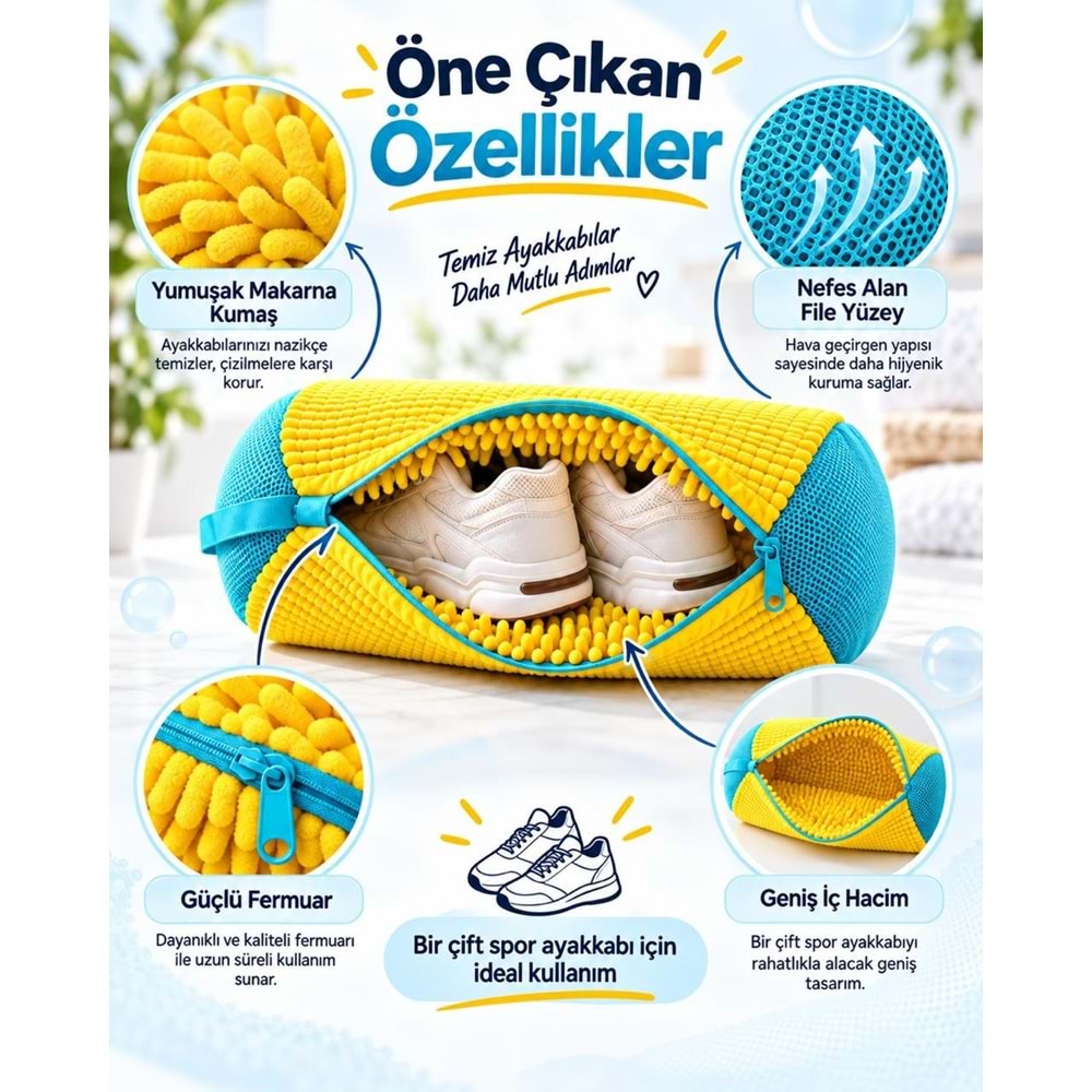 Büyük Boy Ayakkabı Yıkama Çantası Torba File Özel Makarna Kumaş Makinede Deforme Önleyici