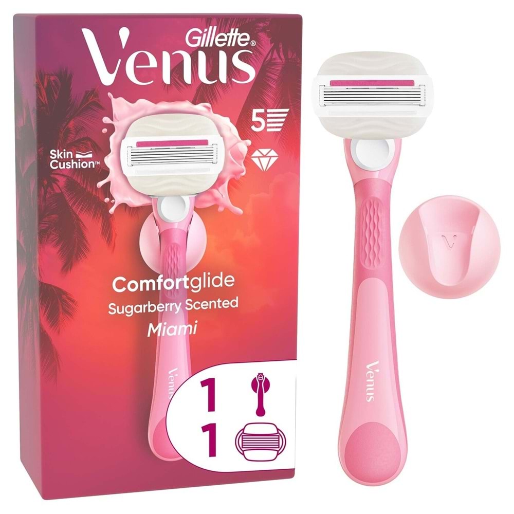 Gillette Venus Venus ComfortGlide Sugarberry Kokulu Miami Kadın 5 Bıçaklı Tıraş Makinesi 1 adet