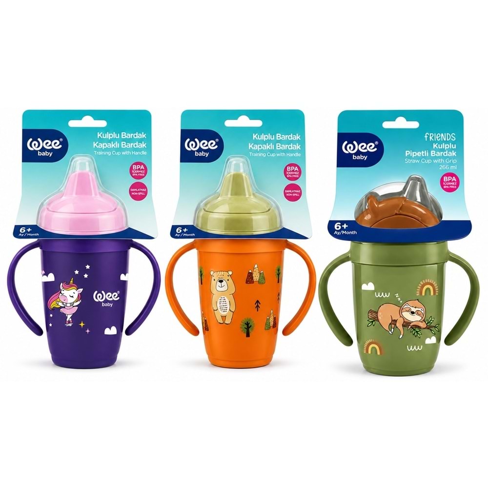 Wee Baby Friends Kulplu Pipetli Bardak 265 ML (Kod:339) Seçenekli