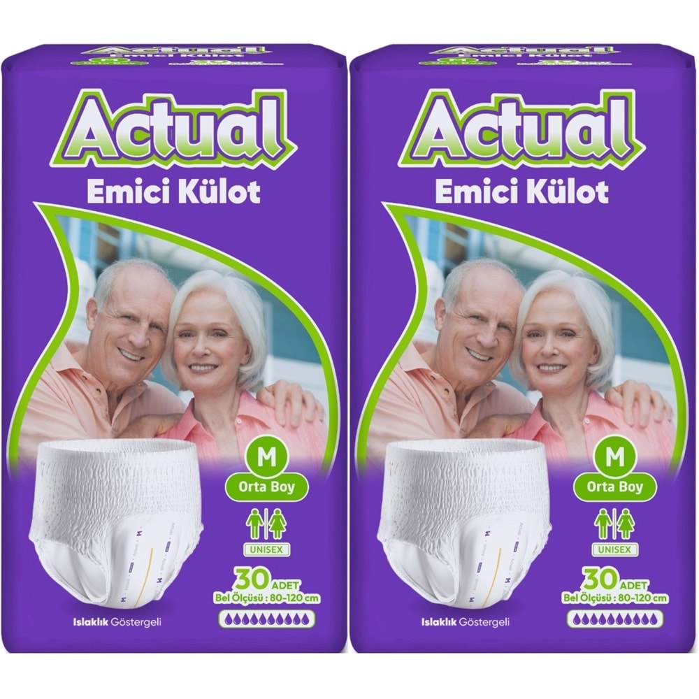 Actual Emici Külot Yetişkin Bezi M - Medium - Orta (Islaklık Göstergeli) 60 Adet
