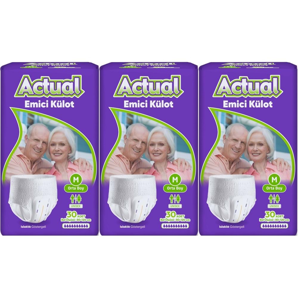 Actual Emici Külot Yetişkin Bezi M - Medium - Orta (Islaklık Göstergeli) 90 Adet
