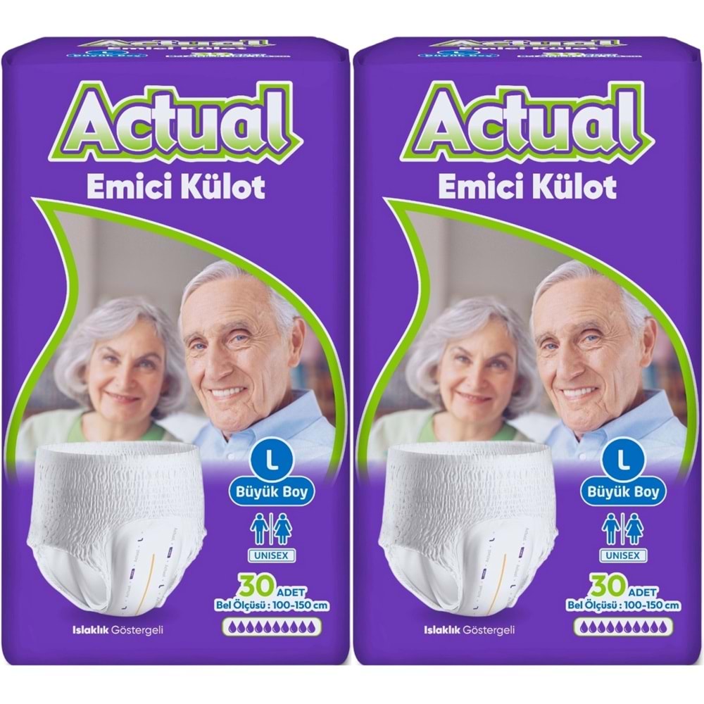 Actual Emici Külot Yetişkin Bezi L - Large - Büyük (Islaklık Göstergeli) 60 Adet (2PK*30)