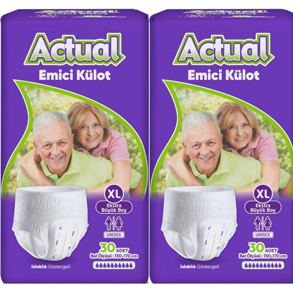 Actual Emici Külot Yetişkin Bezi XL - Extra Large - Ekstra Büyük (Islaklık Göstergeli) 60 Adet